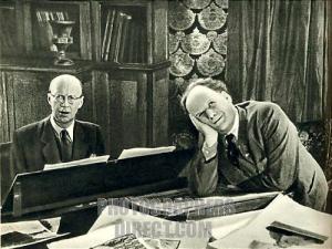 PROKOFIEV , Sergei - with Sergei Eisenstein ( film director ) at film studios , 1943 working on film Alexander Nevsky . Russian composer , 27 April 1891 - 5 March 1953 .